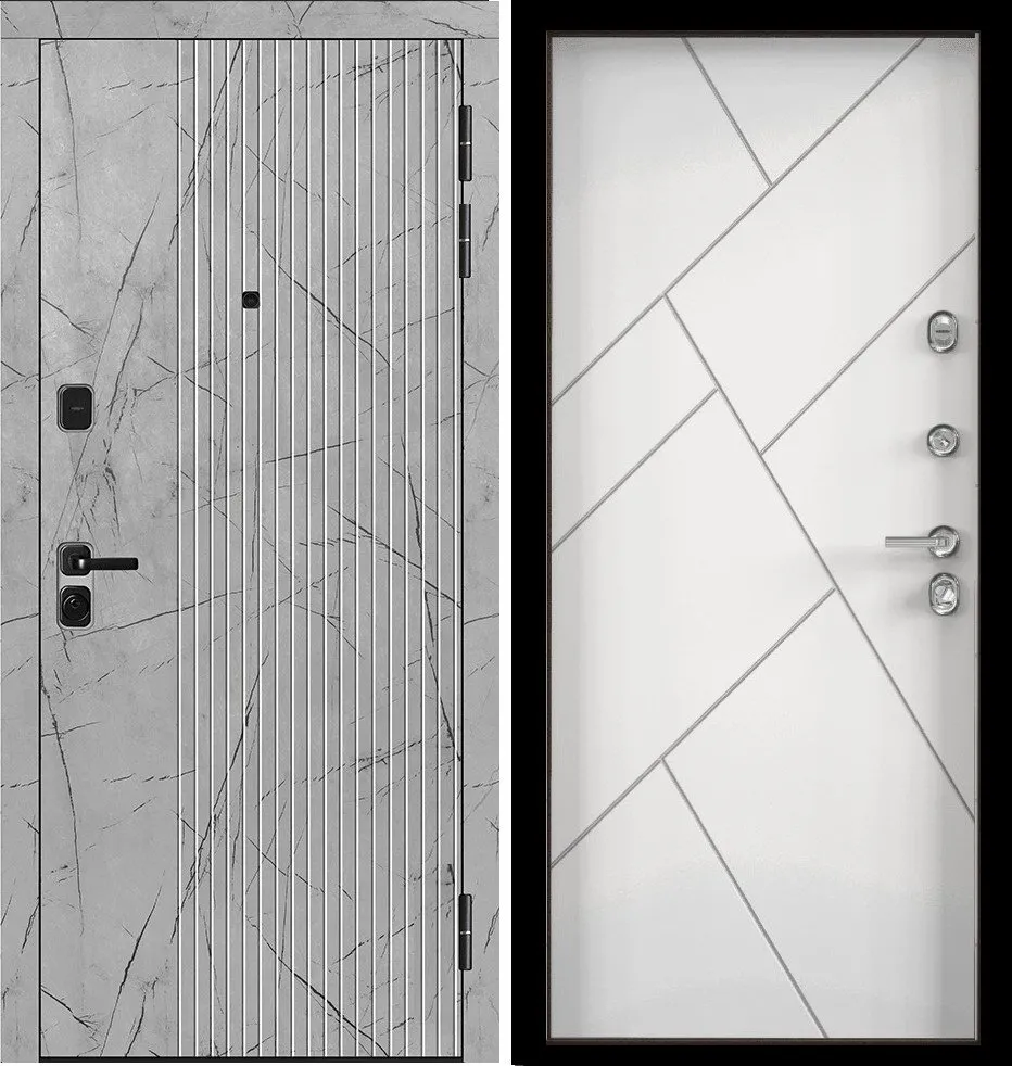 Фото Дверь Цербер 3К Чёрный муар Мрамор Черная Фурнитура Сменная панель DIS006614